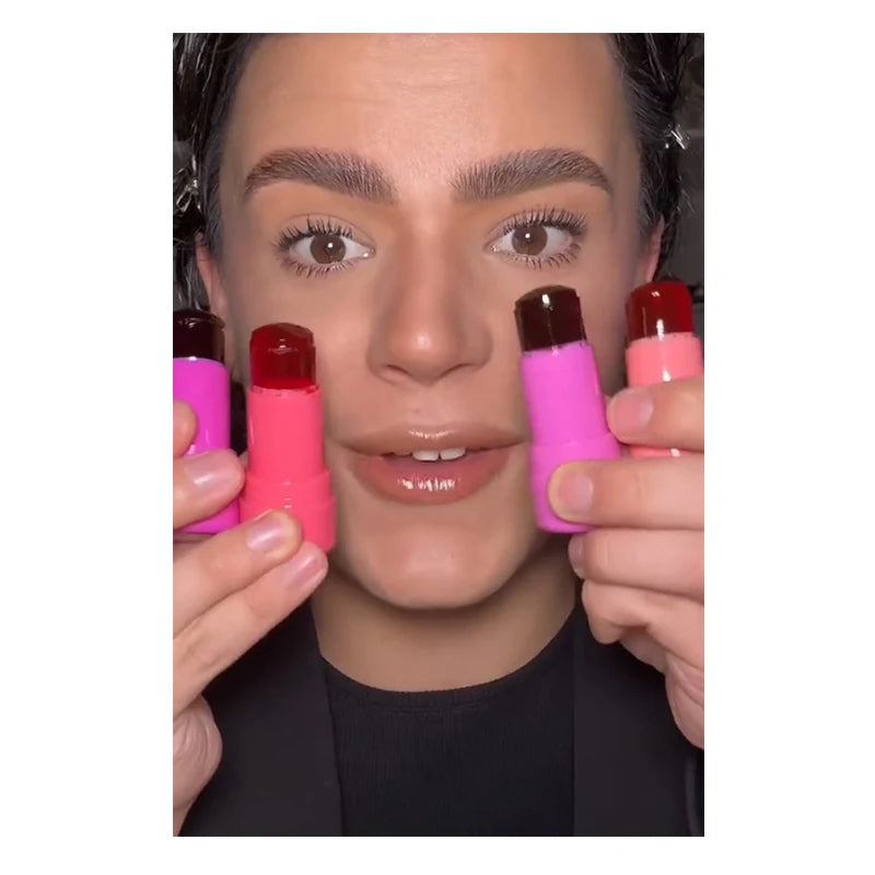 Milk Jelly Lipstick Blush Stick Moisturized Blusher Rouge Cream Shimmer Powder Blusher Stick Beauty Makeup for Women and Girls