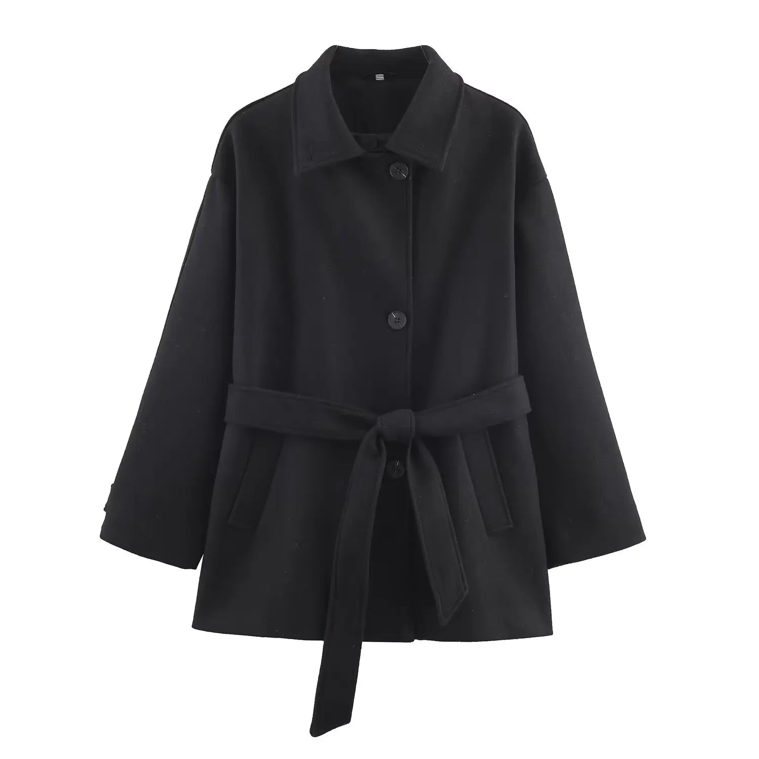 Women Wool Coat With Belt Autumn Winter Female Laple Long Sleeve Single-Breasted Outwear Coat Lady Loose Jackets