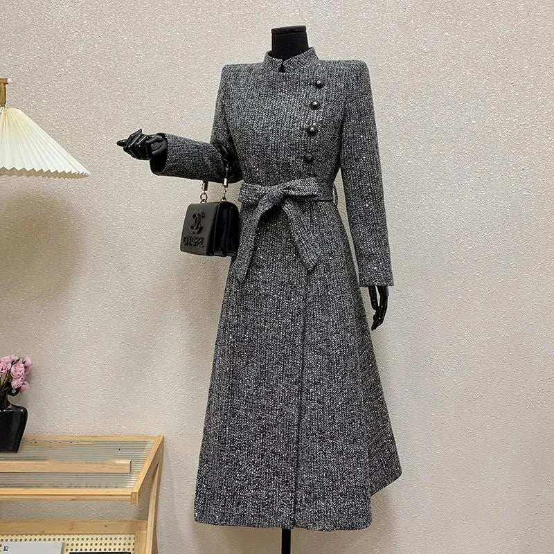Female Overcoat 2025 New Fashion Gray Women Woolen Coat Autumn Winter Temperament High Quality Casual Women's Woolen Coat H249