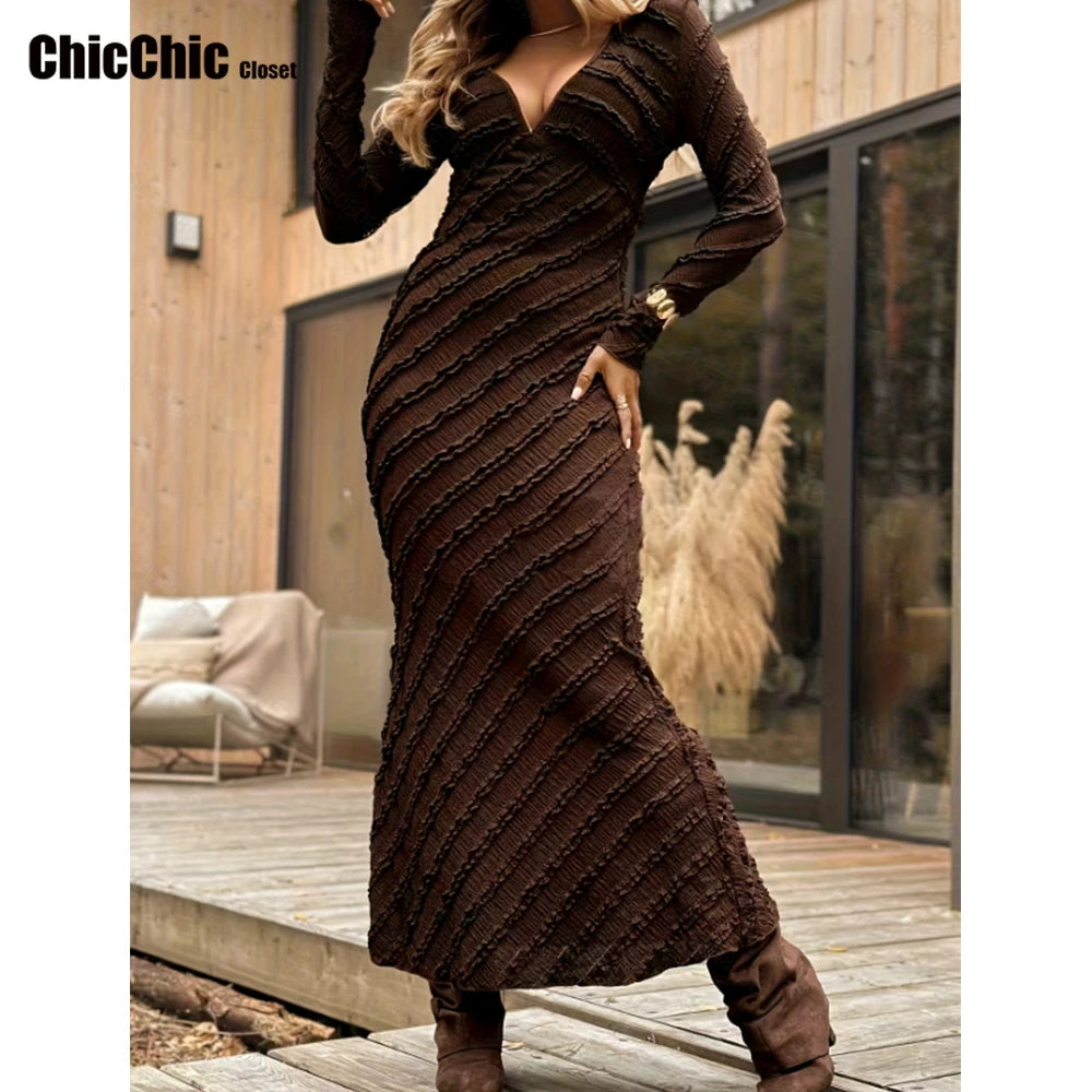 Women Clothing Party Dress V Neck Evening Dress Sexy Party Maxi Female Dress 2026 New Long Sleeves Solid Clothes