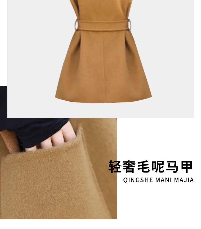 Fashionable Wool Vest for Women Autumn and Winter Double-Sided Wool Mid-length Elegant Waistcoat Coat Female Horse Clip Jacket