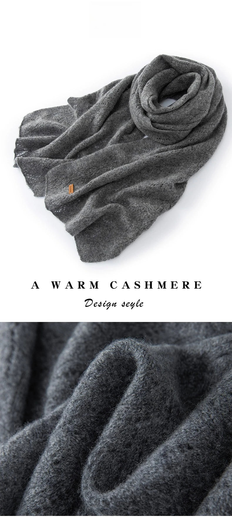 Women 100% Pure Cashmere Knit Scarf Patterned Winter Warm Soft Cozy Fashion Casual Neck Warmer Cold Weather Accessory