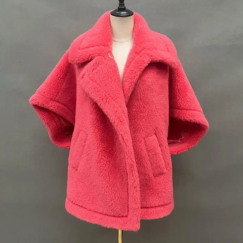 Reality Fur Coat Wool Cloak Fashion Sheep Wool Jacket Winter Real Fur Woolen Women Fashion Teddy Lady Streetwear Warm Overcoat