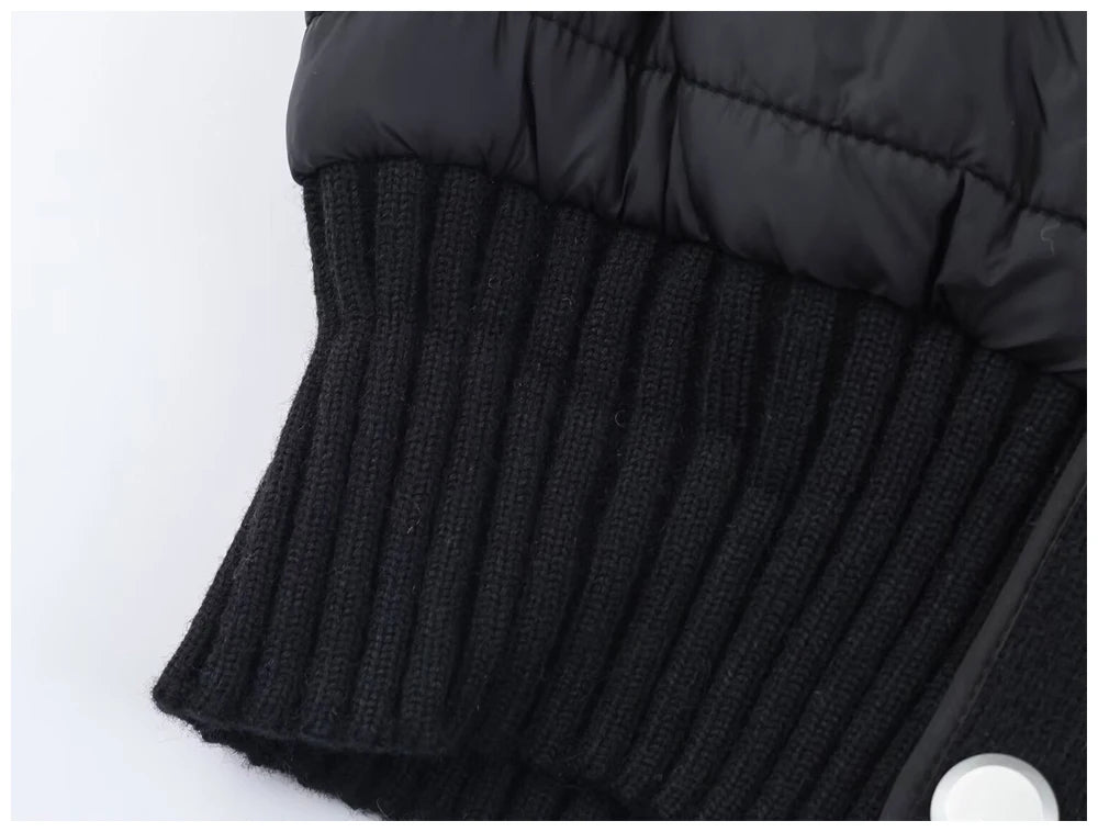 Womens Jacket Stand Collar Quilted Patchwork Knit Sleeves Casual Versatile Jacket Essential Autumn And Winter Item Trafizaran