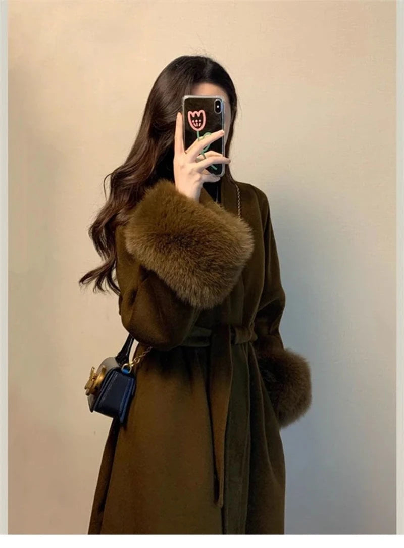 2025 Spring Women Drouble Breasted Woolen Coat Loose Style Cashmere Winter Clothes Long Coats Tops New