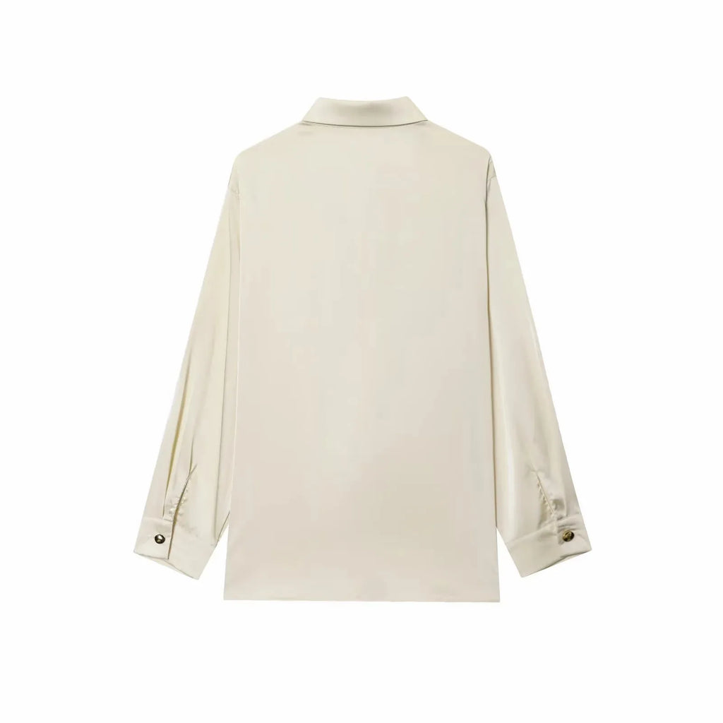 Women 2025 Autumn Winter New Silk Satin Blouse Turn-down Collar Single Breasted Long Sleeve Loose Blouse Fashion Shirt
