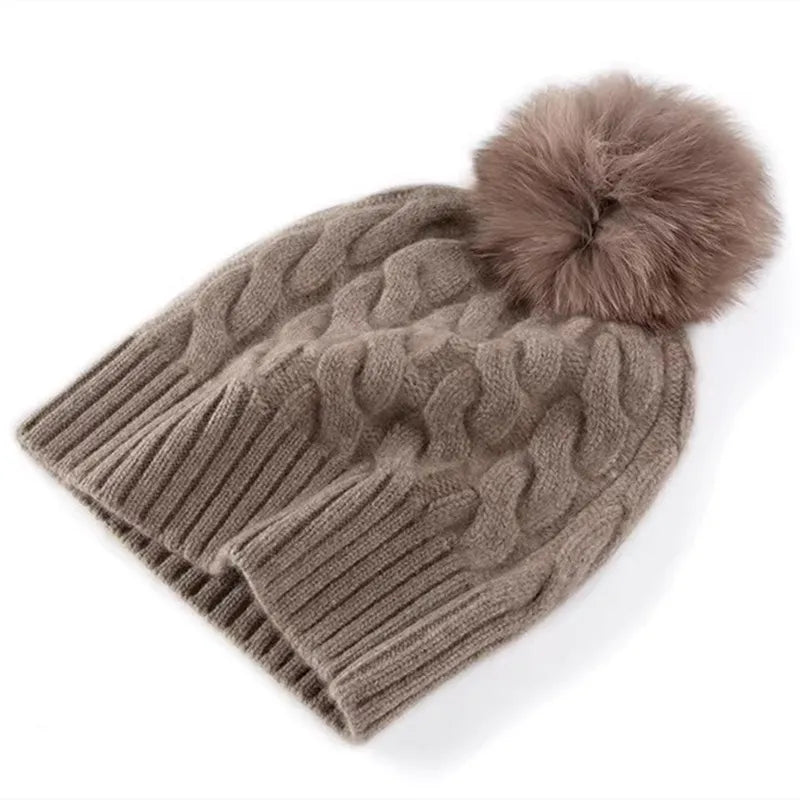 Merino 100% Wool Women's Hat Autumn Winter Thick Warm Casual Fashionable Ear Protection Knitted Cashmere Hat