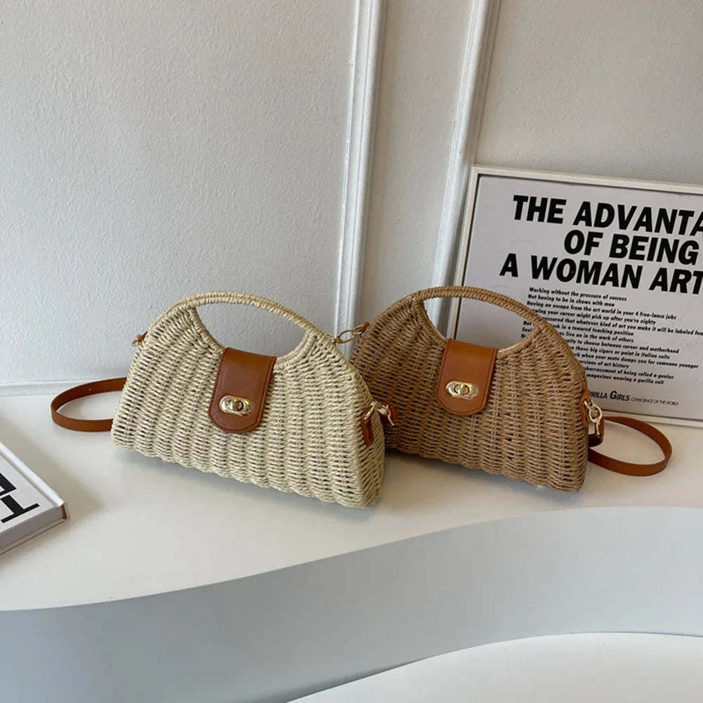Women Crossbody Bags Summer Woven Shell Female Holiday Tote Bag Handmade Fashion Casual Simple Elegant Lady Straw Bag