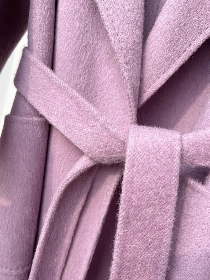 Purple Double-Sided Cashmere Coat For Women In Autumn And Winter, Fashionable And High-End, Loose And Medium Length Coat