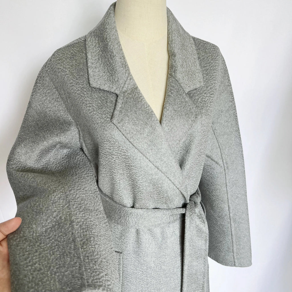 Cashmere Coat Female Winter Mid-Length Corrugated Coat Black Wool Coat Woman Autumn New Casual Fashion Red Beige Lace-Up Coat