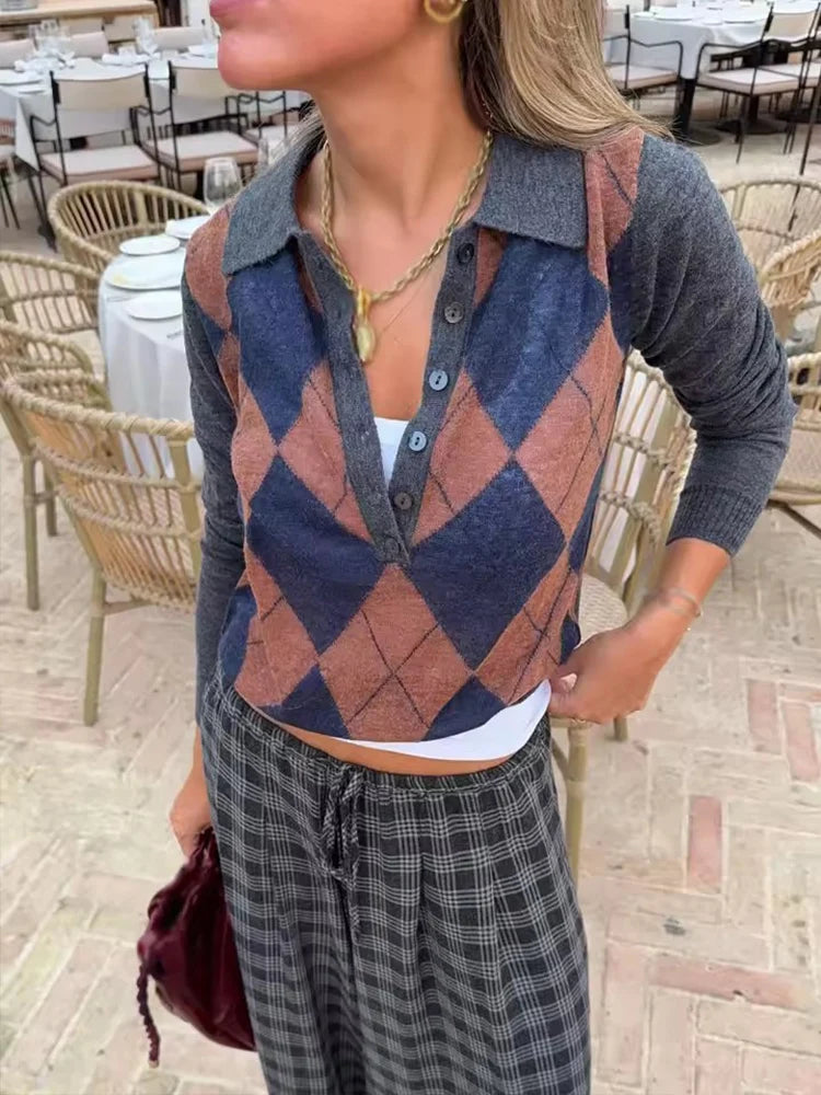 Women Sweater Pullover 2025 Autumn Winter New Fashion Long Sleeves Printing Women Sweater Pullover Elegant Hight Street Top