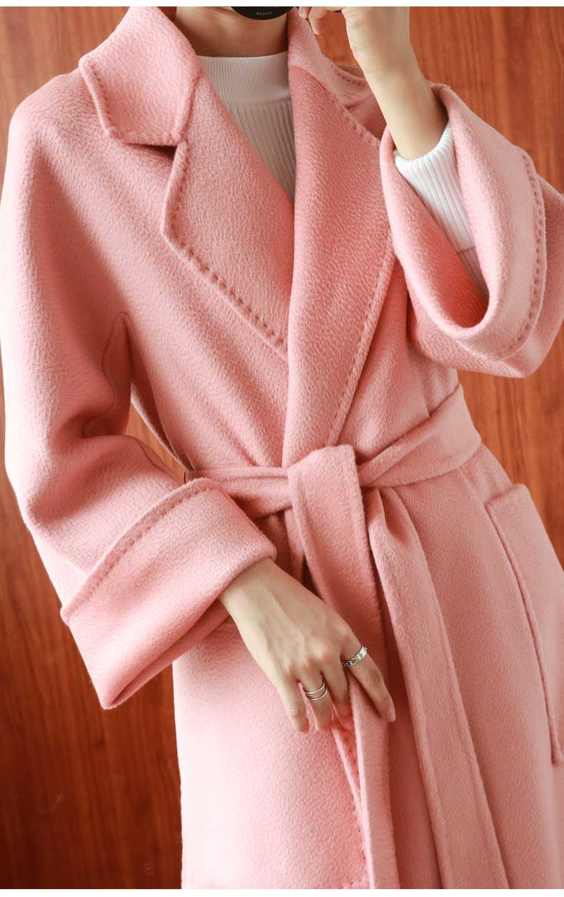 Women Double-Sided 20% Cashmere Wool Coat Jacket Women Long Beautiful Woolen Winter Autumn Warm Fashion Water Ripple Cloak