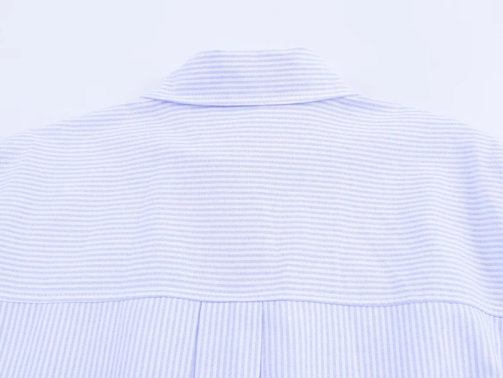 HH Women's 2025 Fashion Versatile Waist Pleated Striped Short Shirt Female Elegant Lapel Single-Breasted Long-Sleeved Shirt