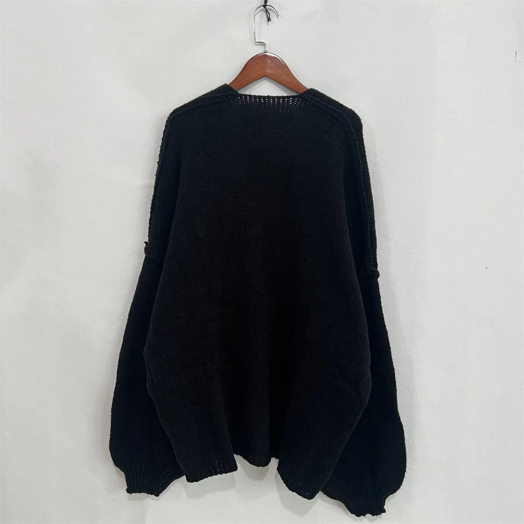 Autumn Winter New Casual Knitted Sweater Cardigan Jacket Loose Long Sleeve Solid Color Mid-length Sweater Women Cardigan Jacket