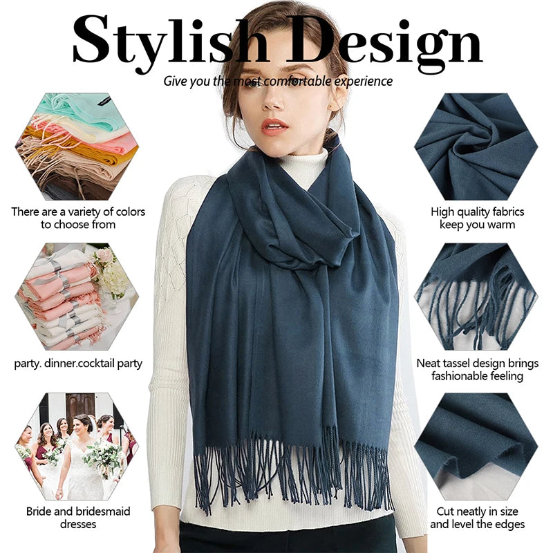 Women's Scarf Pashmina Shawls and Wraps for Evening Dresses Travel Office Winter Wedding Cashmere Feel Large Scarves