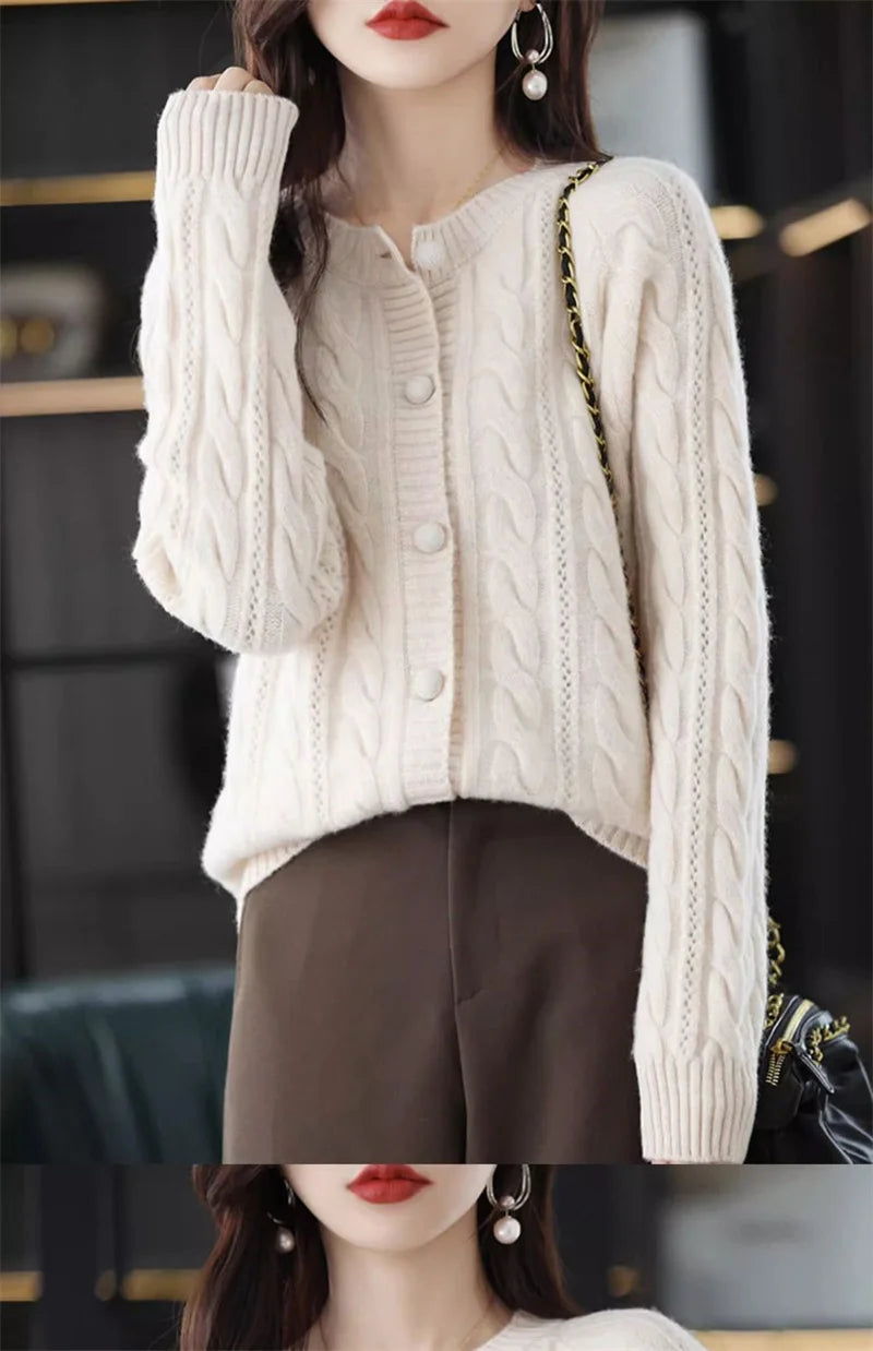 Cashmere Sweater For Women Autumn And Winter New Knitted Cardigan For Women Loose Fitting Woolen Sweater Lapel Jacket Camel XXXL