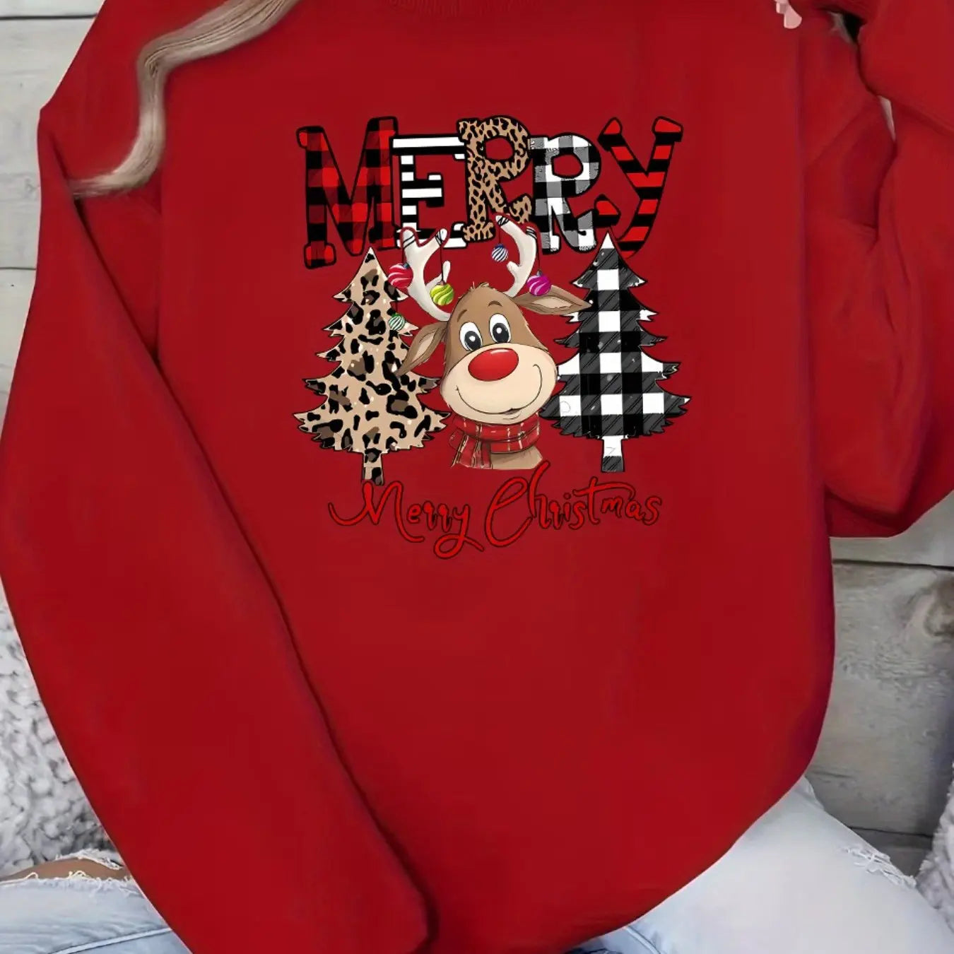 Women's Christmas Casual Sweatshirt with Merry Christmas Let Warm round-neck long-sleeved pullover