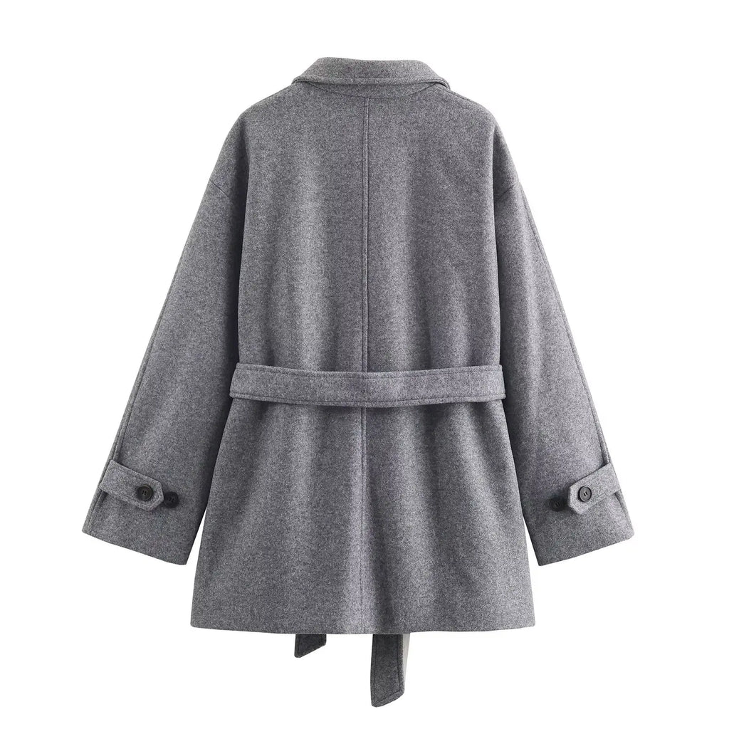 Women Wool Coat With Belt Autumn Winter Female Laple Long Sleeve Single-Breasted Outwear Coat Lady Loose Jackets