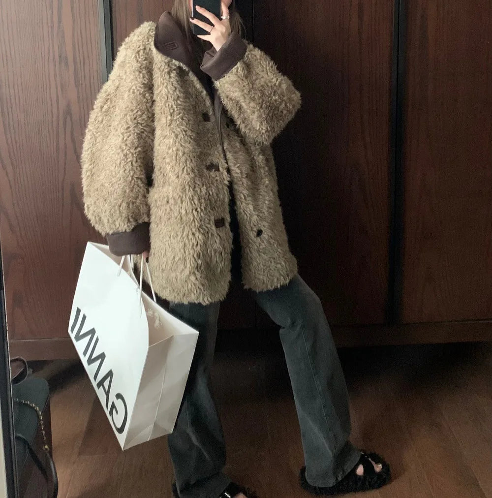 Two-sided Lamb Wool Coat Women's Mid-winter Long Loose Fur Premium Warm Coat
