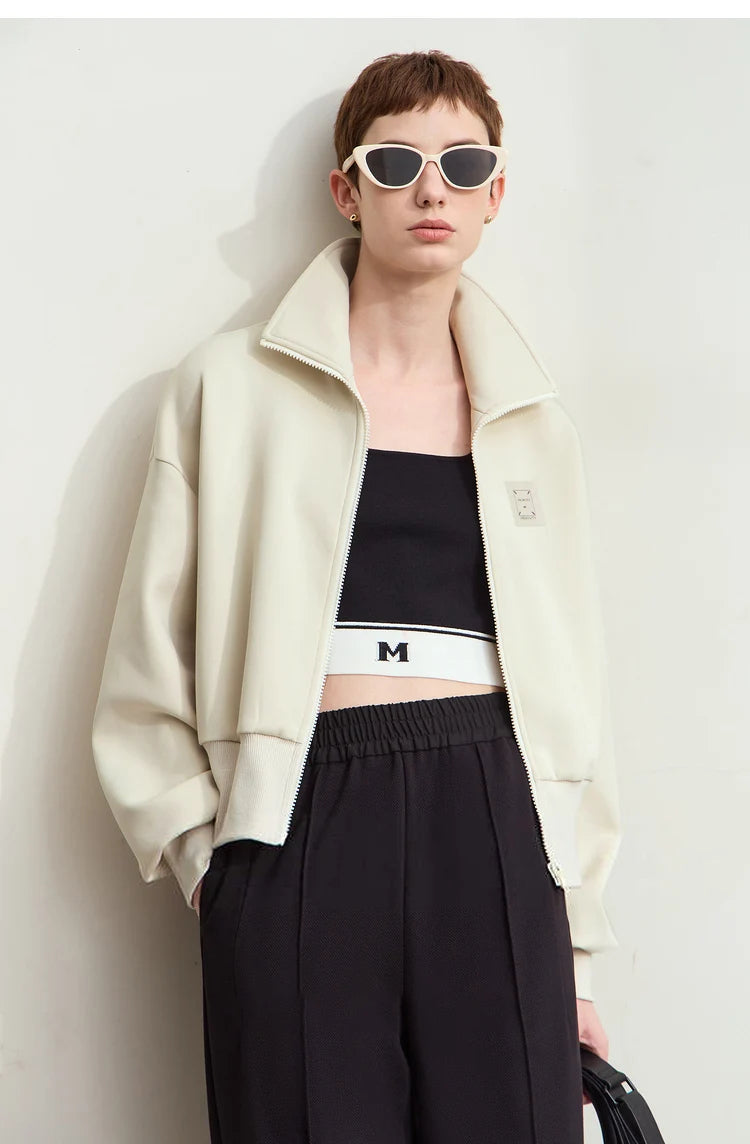 Amii Fall Clothes 2024 Women Casual Zip Up Short Coat Women Sweatshirt Solid Turtleneck Loose Sports Streetwear Jacket 12443222