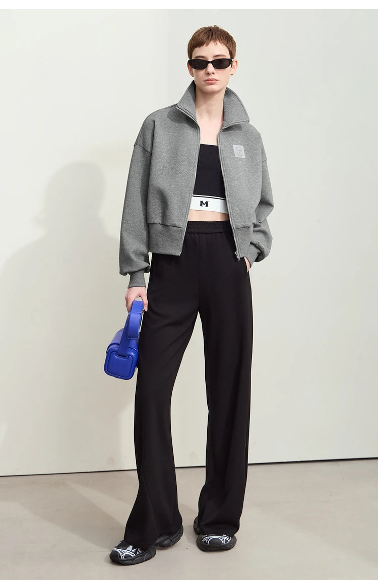 Amii Fall Clothes 2024 Women Casual Zip Up Short Coat Women Sweatshirt Solid Turtleneck Loose Sports Streetwear Jacket 12443222