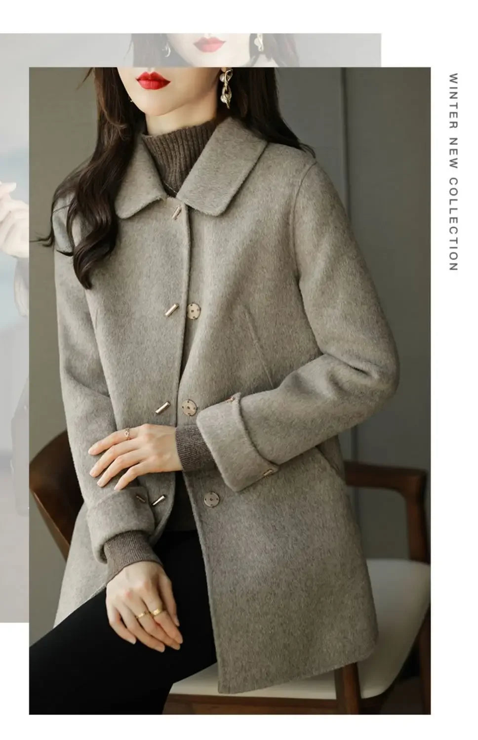 High End Minimalist and Fashionable Woolen Coat for Women in Autumn and Winter New Small French Style Casual Woolen Coat Blends