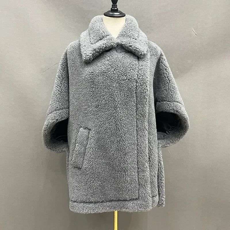 Reality Fur Coat Wool Cloak Fashion Sheep Wool Jacket Winter Real Fur Woolen Women Fashion Teddy Lady Streetwear Warm Overcoat