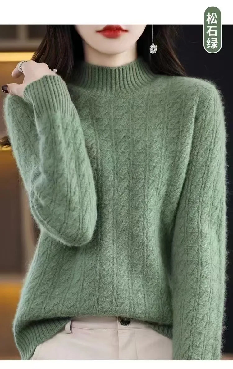Cashmere Sweater Women's Autumn Winter New Half Turtleneck Bottoming Thickened Knitted Top Loose Solid Color