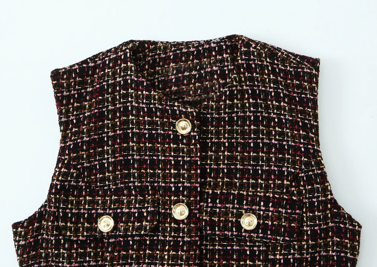 Women Vest 2025 Women Autumn New Fashion O-Neck Sleeveless Jewelry Decoration Pullover Women Elegant Hight Street Top