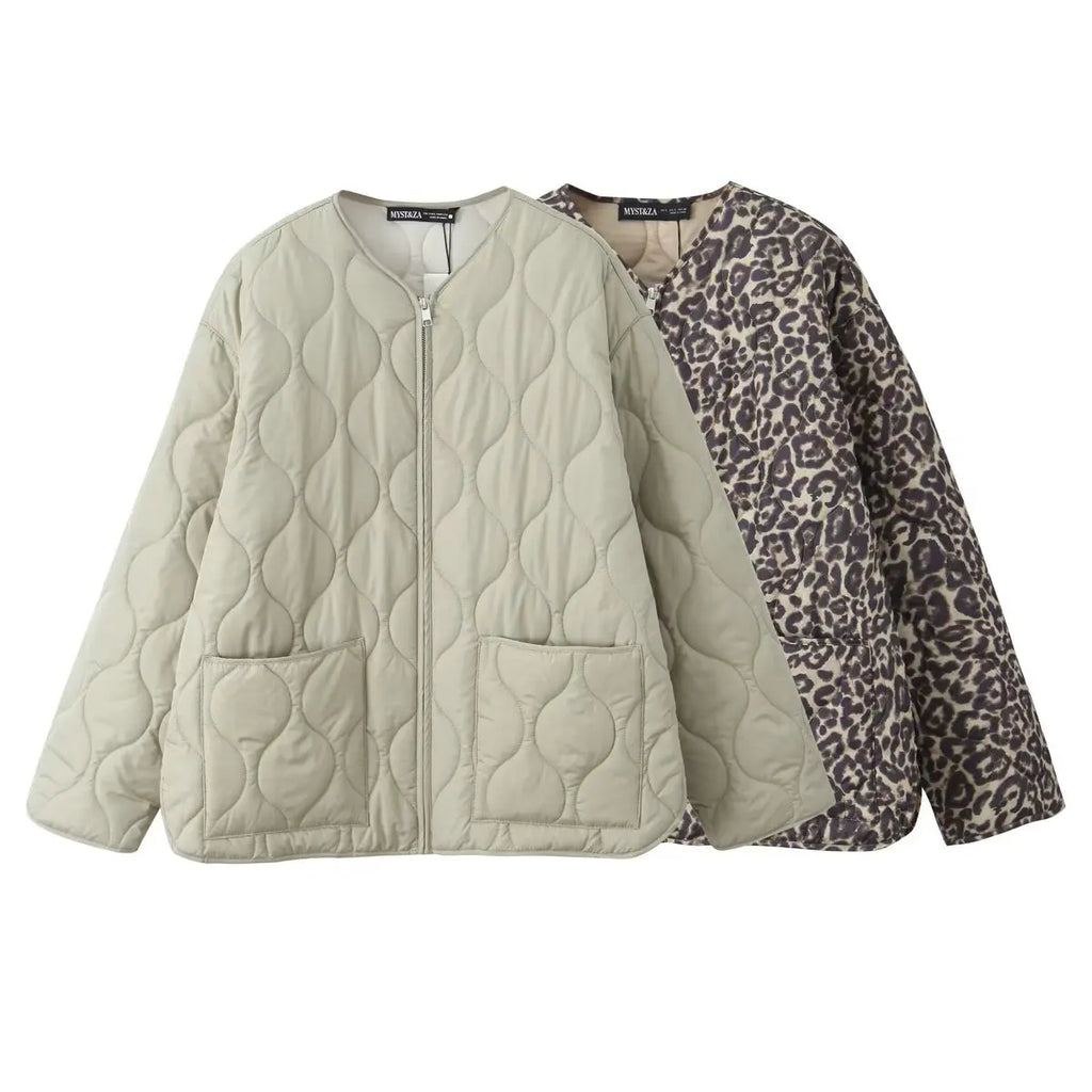 Autumn/Winter New Product Fashion Casual Women's Round Neck Curled Edge Long Sleeve Zipper Cotton Jacket Coat