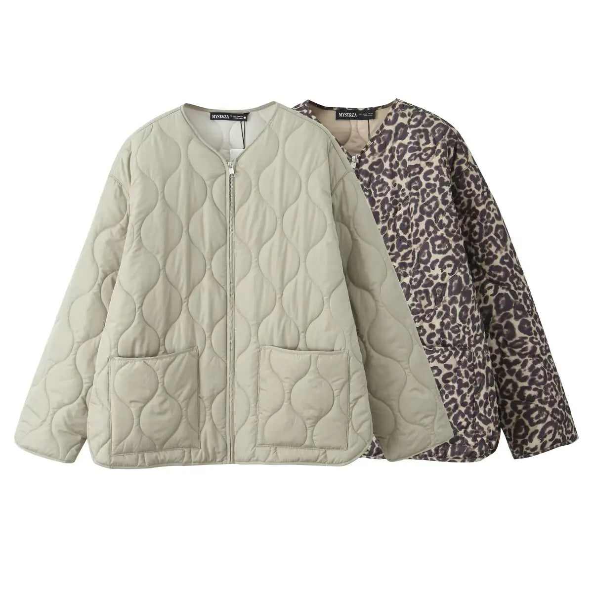 Autumn/Winter New Product Fashion Casual Women's Round Neck Curled Edge Long Sleeve Zipper Cotton Jacket Coat