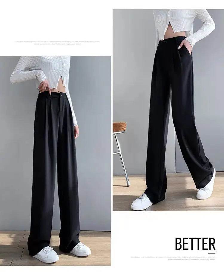 Trousers Woman Wide Leg Clothing Office Womens Pants Tailoring with Pockets Solid Work Zipper All Medium Comfortable Stretch 90s