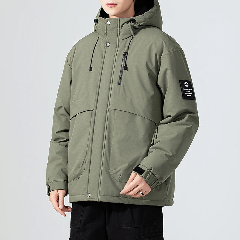 Men's Fishing Jacket  Mountain Climbing Coat Men Thickened Hooded Coat New Winter Loose Men Simple and Fashionable Work Jacket