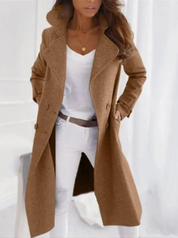 Women's BBW Trench Coat - Notch Lapel Double-Breasted Long Coat Fall Fashion