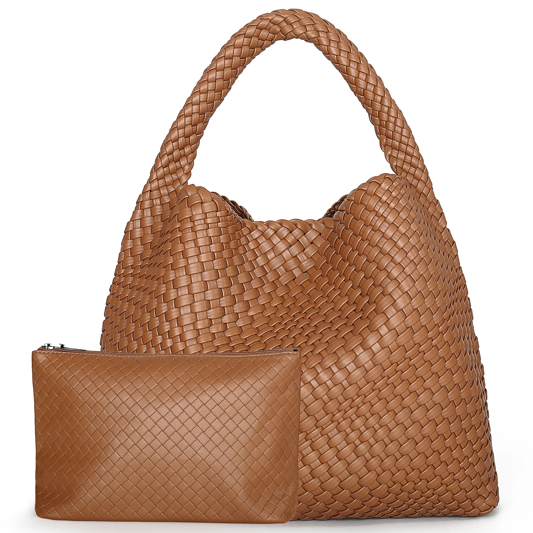 Woven Tote Bag for Women Large Woven Handbag Soft Leather Shoulder Bag Work Shopper Summer Beach Travel Tote Bag with Purse