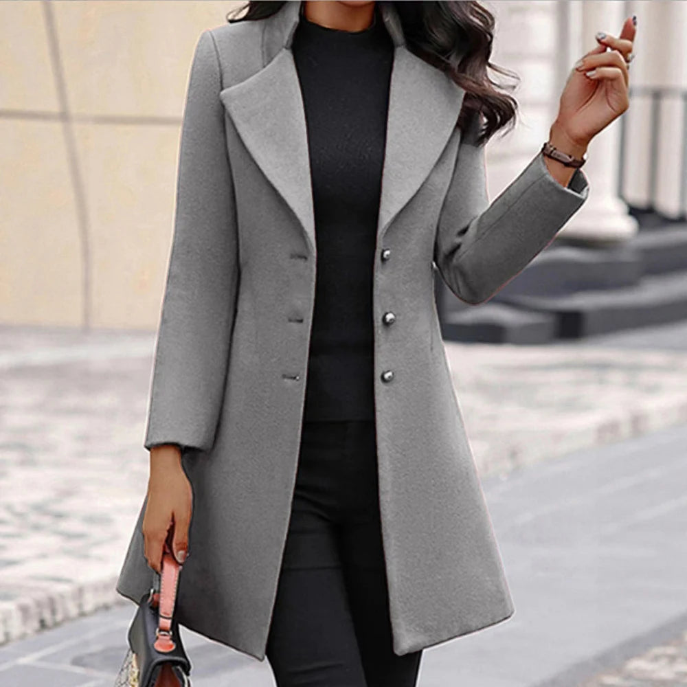 Women's Winter Coats 2025 All-Black Mid-Length Design with Chic Wide Lapel and Long Sleeve for Effortless Street Elegance