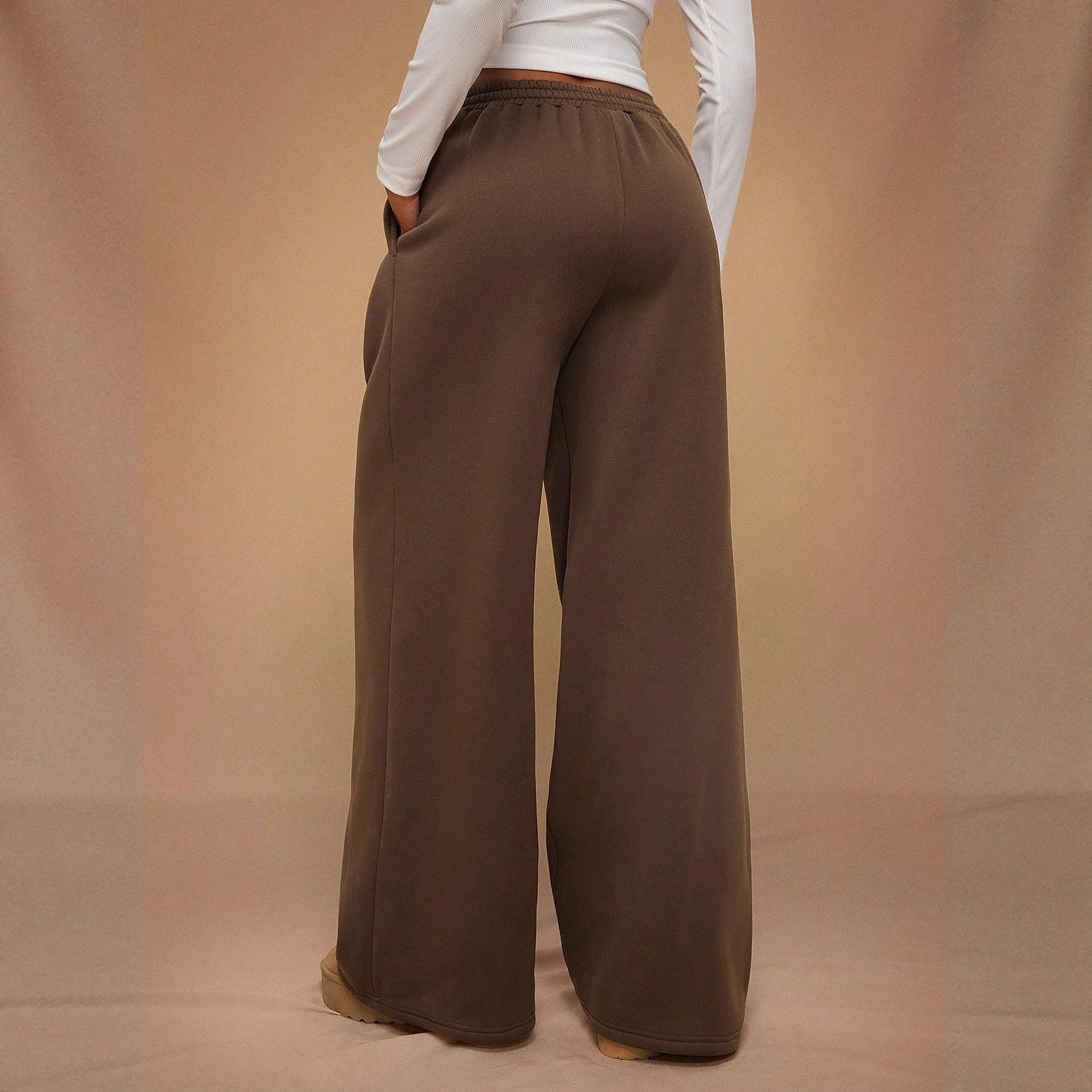 Women Add Velvet Thicken Sweatpants Autumn Female Elastic Waist Pocket Wide Leg Loose Trousers YQFS-OM023