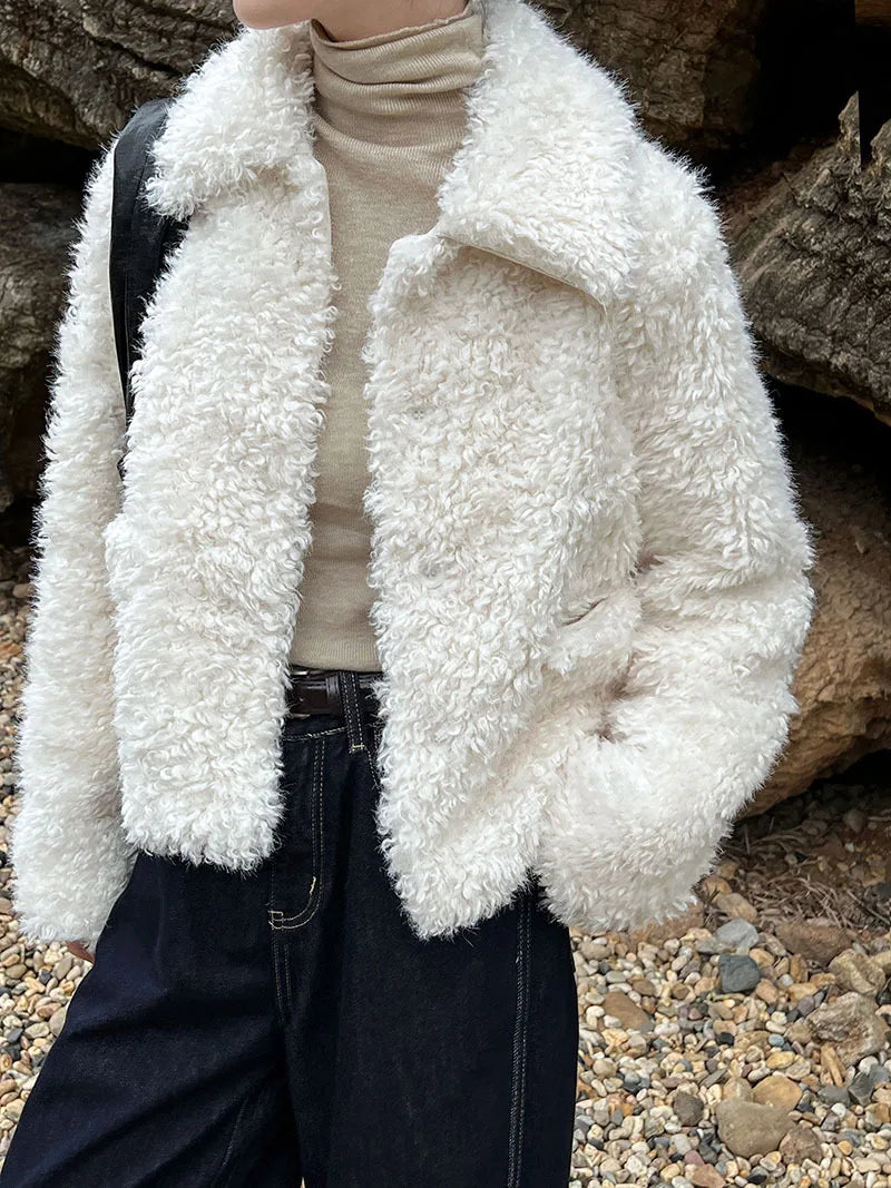 2024 Women Winter Warm Coat Furry Lambswool Coat Turn Down Coat Thick Jacket Tops For Women Coat Casaco Feminino