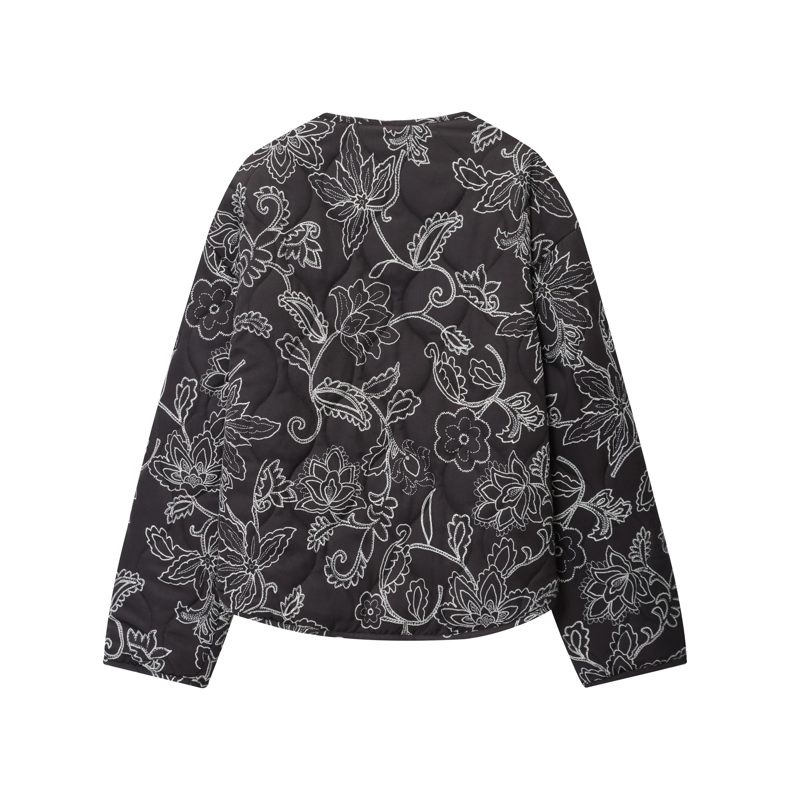 Women Short Jacket Coat O-Neck Long Sleeve Quilted Printed Autumn And Winter New Casual Vintage Style Button Outerwear Coat