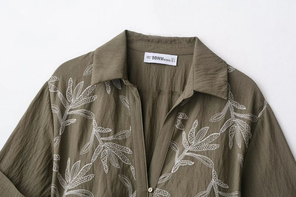 2025 Fashion Elegant Woman Embroidery Short Skirts Sets Women Leisure 2 Piece New Summer Lapel Short Tops +Skirts Two Piece