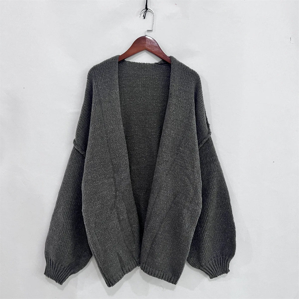 Autumn Winter New Casual Knitted Sweater Cardigan Jacket Loose Long Sleeve Solid Color Mid-length Sweater Women Cardigan Jacket