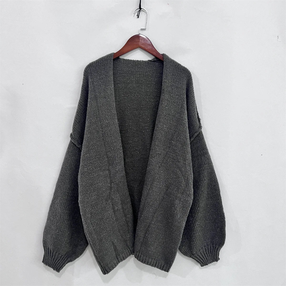 Autumn Winter New Casual Knitted Sweater Cardigan Jacket Loose Long Sleeve Solid Color Mid-length Sweater Women Cardigan Jacket