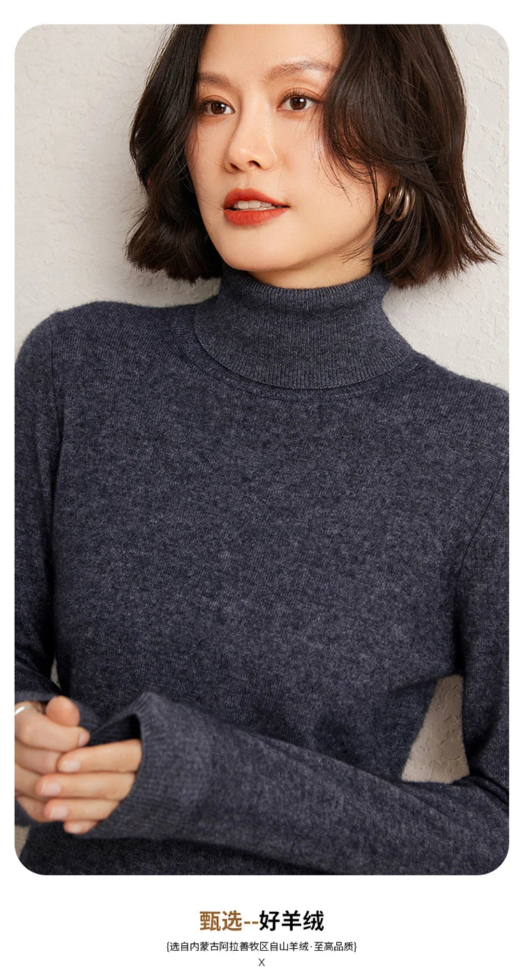 100% Pure Cashmere Sweaters Women' Lapel Knitted Pullover Casual Loose High-End Sweater Autumn New High-Neck Cashmere Base Shirt