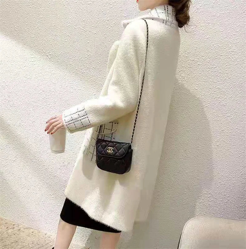 Woolen Coat Women New Autumn Winter Korean Trend Ladies Imitation Mink Velvet Jacket Simple Mid-Length Female Thickened Top Coat