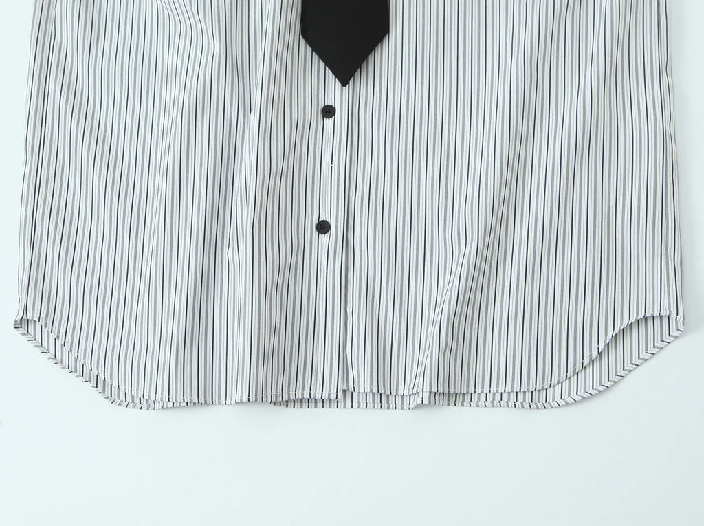 Women Shirt 2025 Women Autumn New Fashion Long Sleeves Button Striped Print Shirt With Tie Women Elegant Leisure Shirt