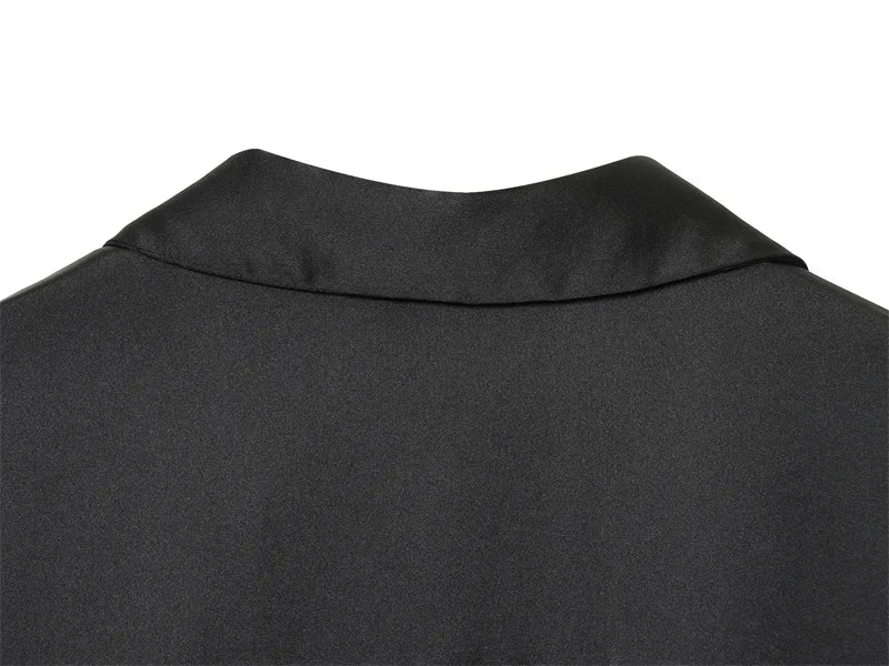 Women's Shirt 2025 Autumn New Arrival Black Long-Sleeve Satin Tie Simple Style Shirt Casual Fashion Elegant and Graceful