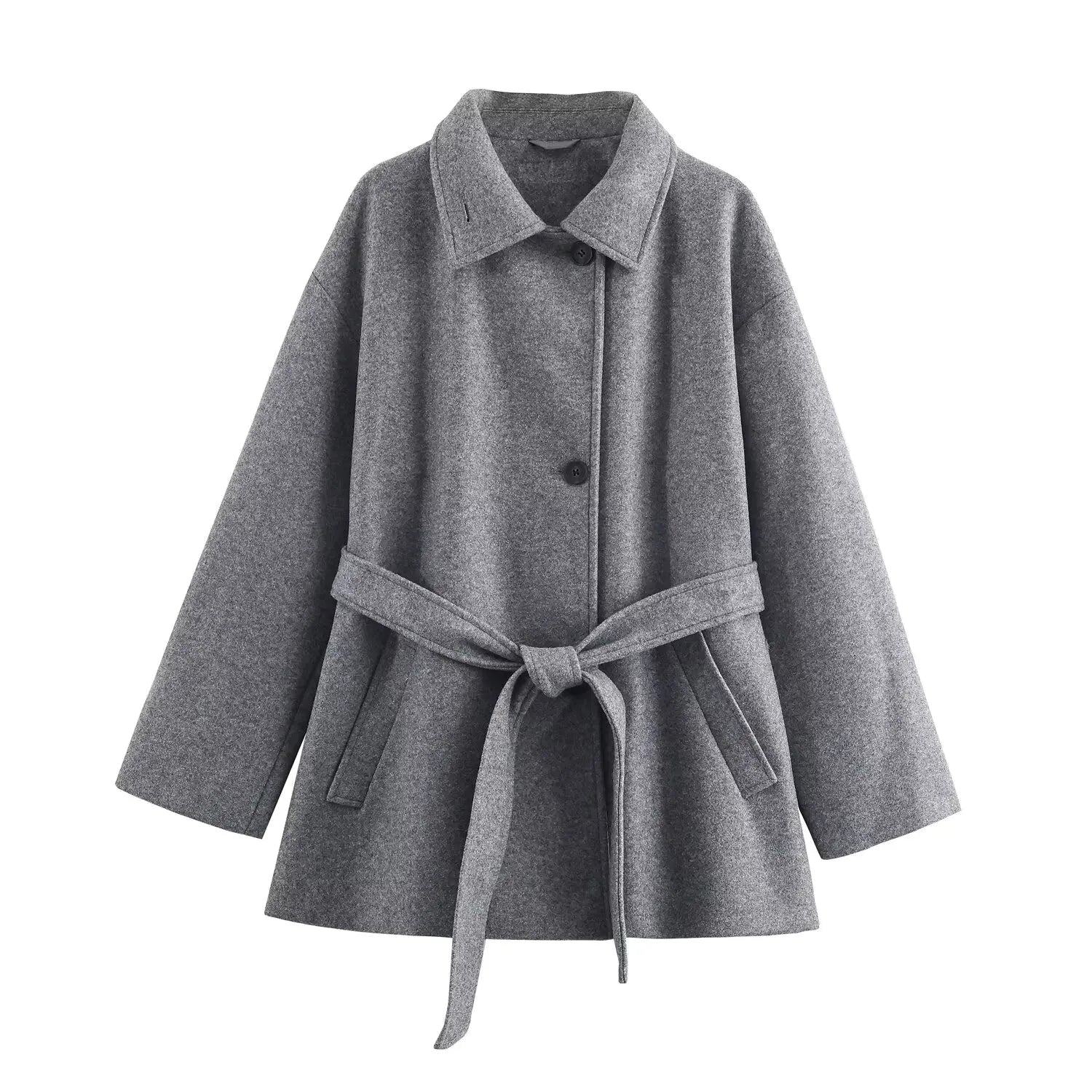 Women Wool Coat With Belt Autumn Winter Female Laple Long Sleeve Single-Breasted Outwear Coat Lady Loose Jackets
