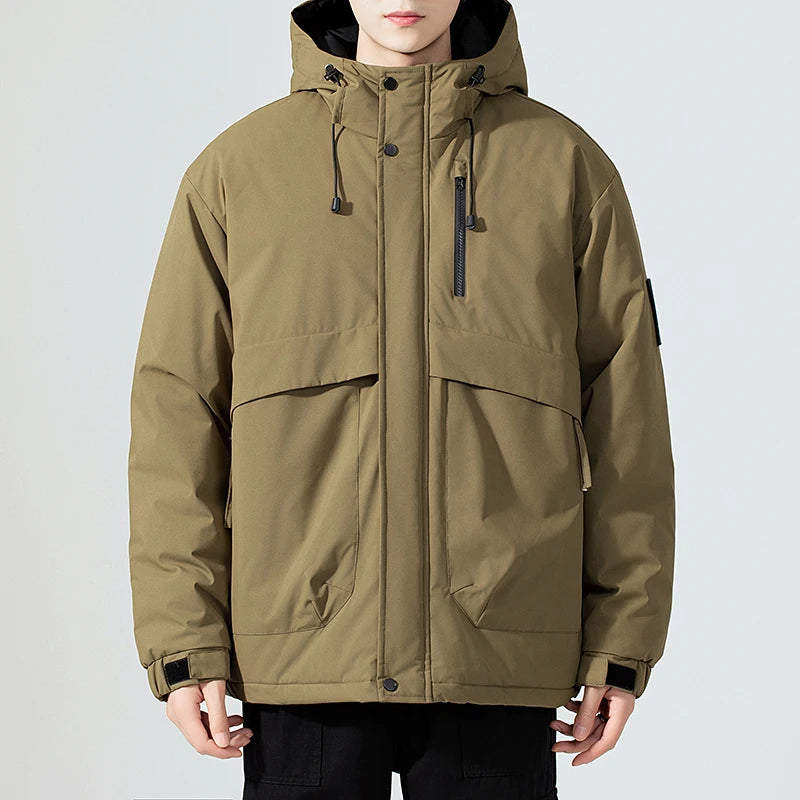 Men's Fishing Jacket  Mountain Climbing Coat Men Thickened Hooded Coat New Winter Loose Men Simple and Fashionable Work Jacket
