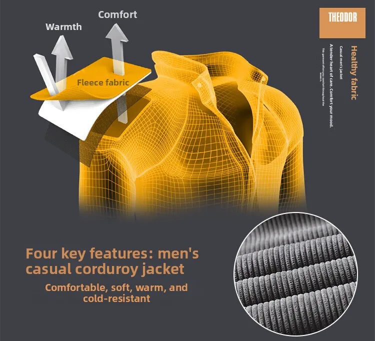 Corduroy lamb wool jacket men's winter loose fleece thickened casual lapel jacket men's clothes men jacket