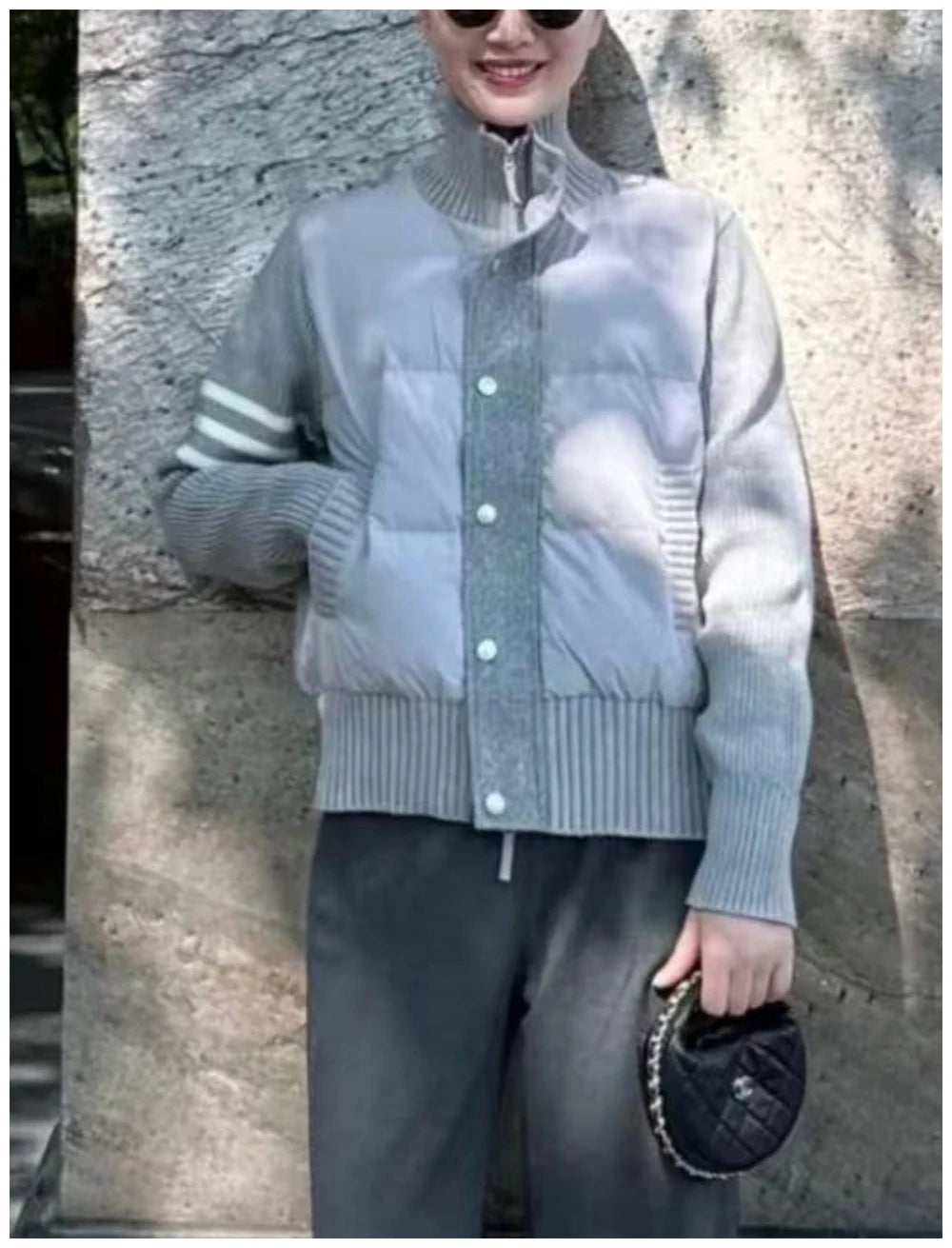 Womens Jacket Stand Collar Quilted Patchwork Knit Sleeves Casual Versatile Jacket Essential Autumn And Winter Item Trafizaran